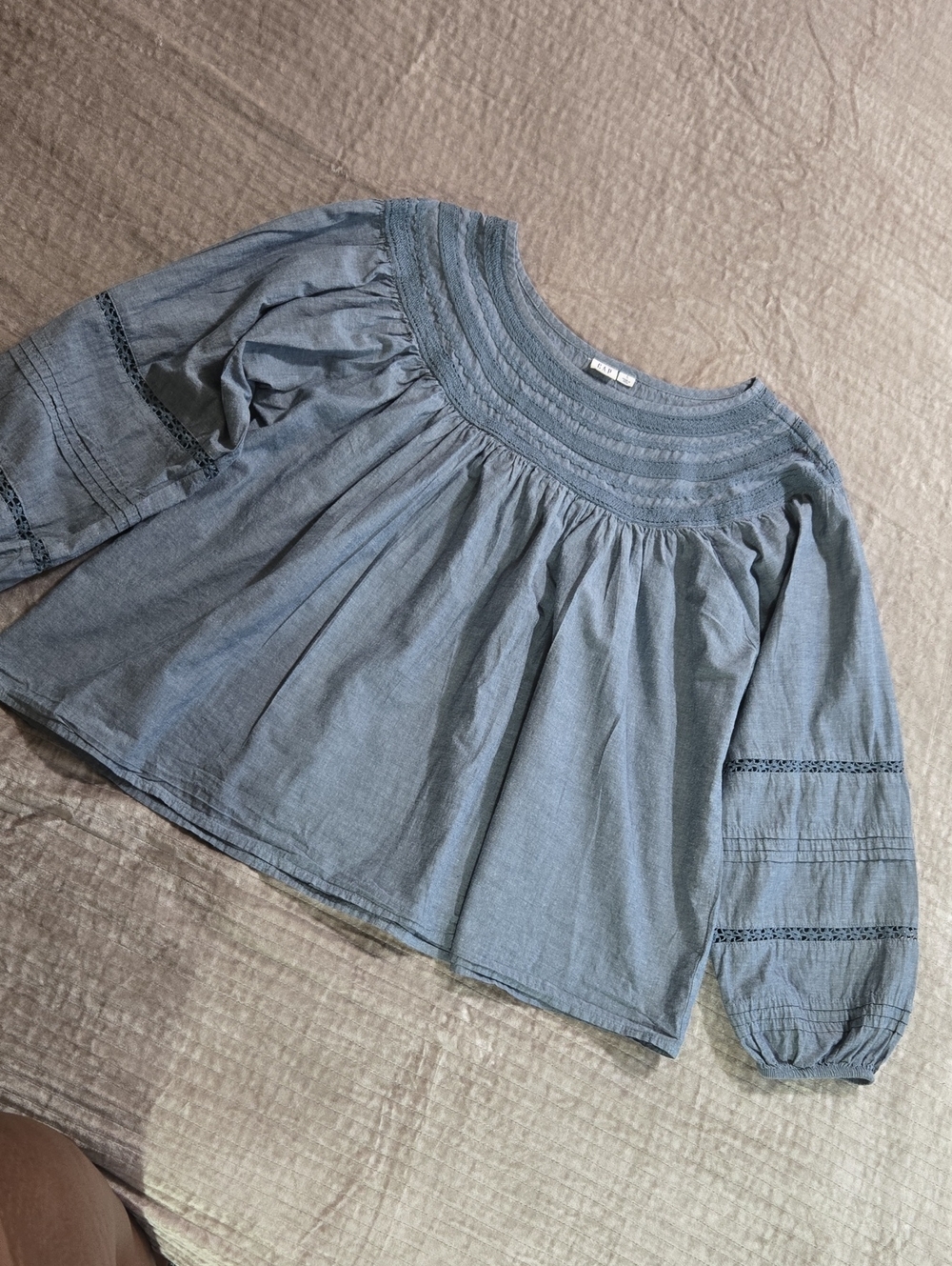 GAP Light Blue Smocked Yoke Peasant Top Size Large